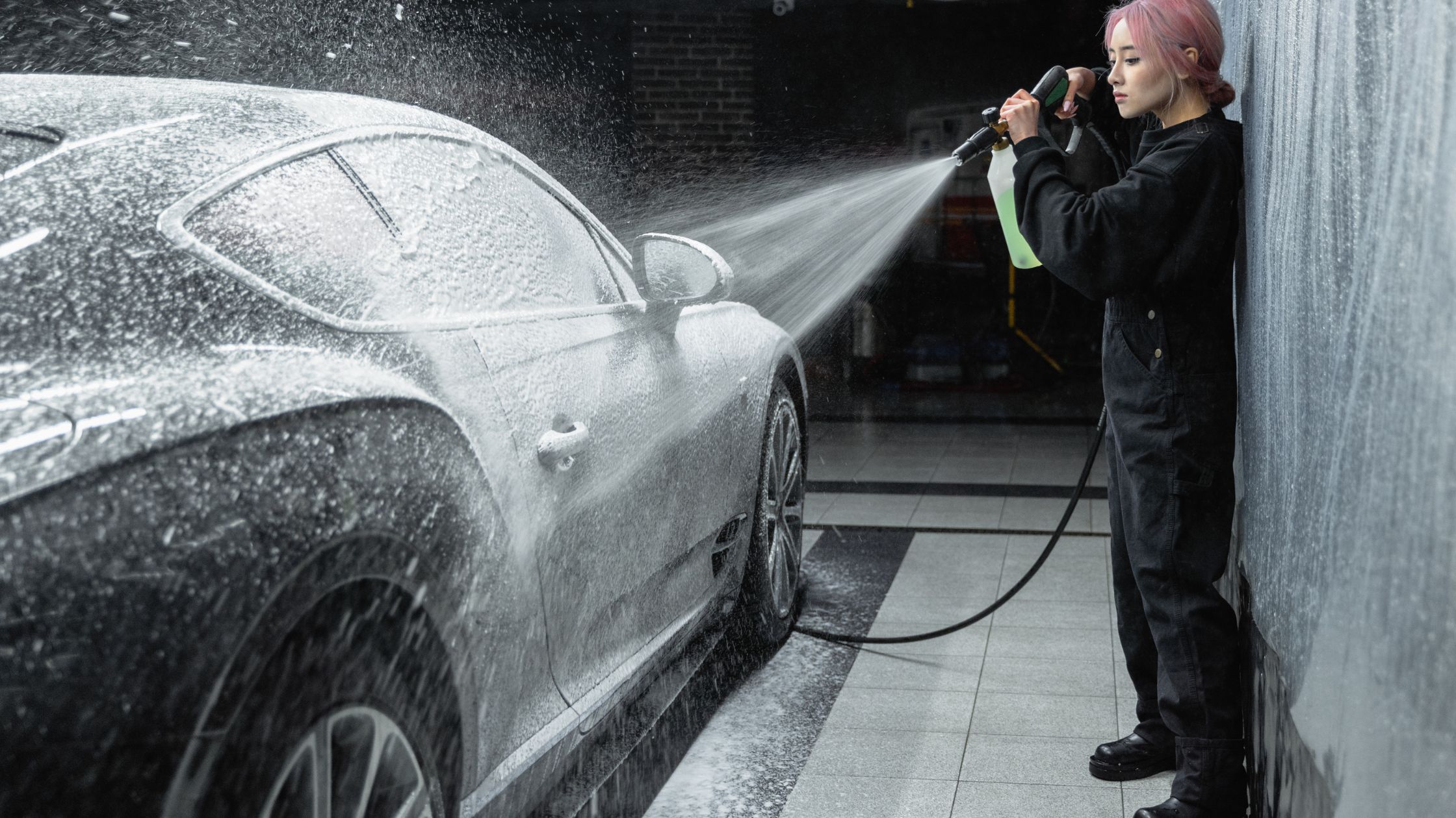 teen doing car wash