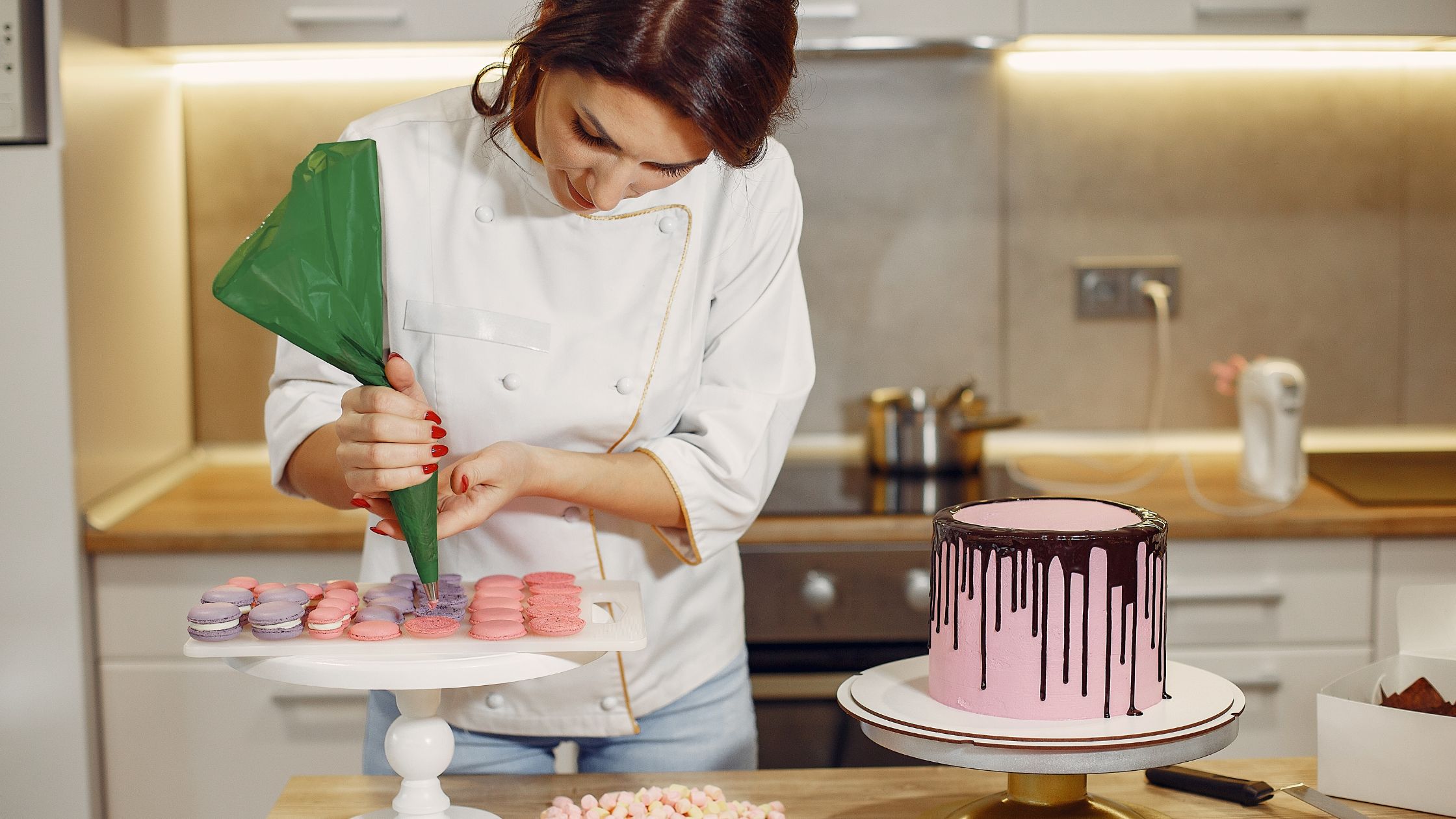 a woman making a cake