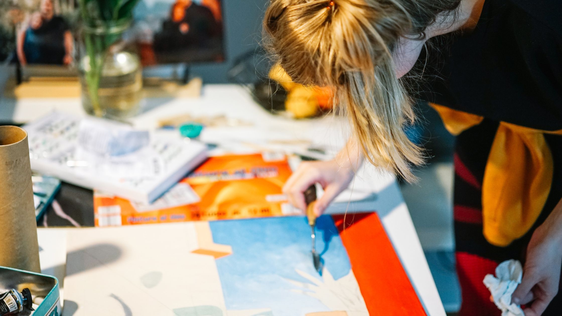 lady working on her paintings