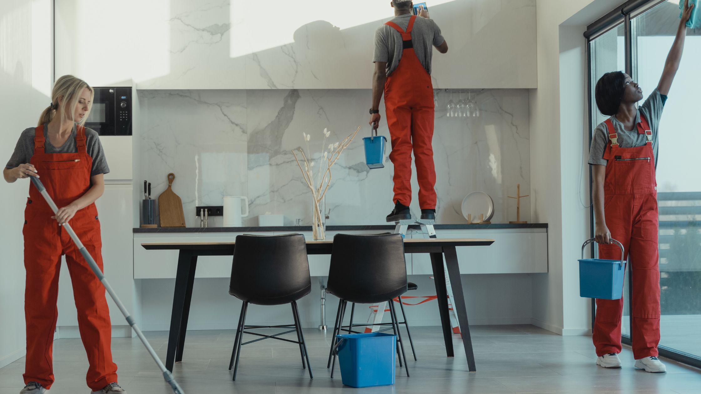 students cleaning