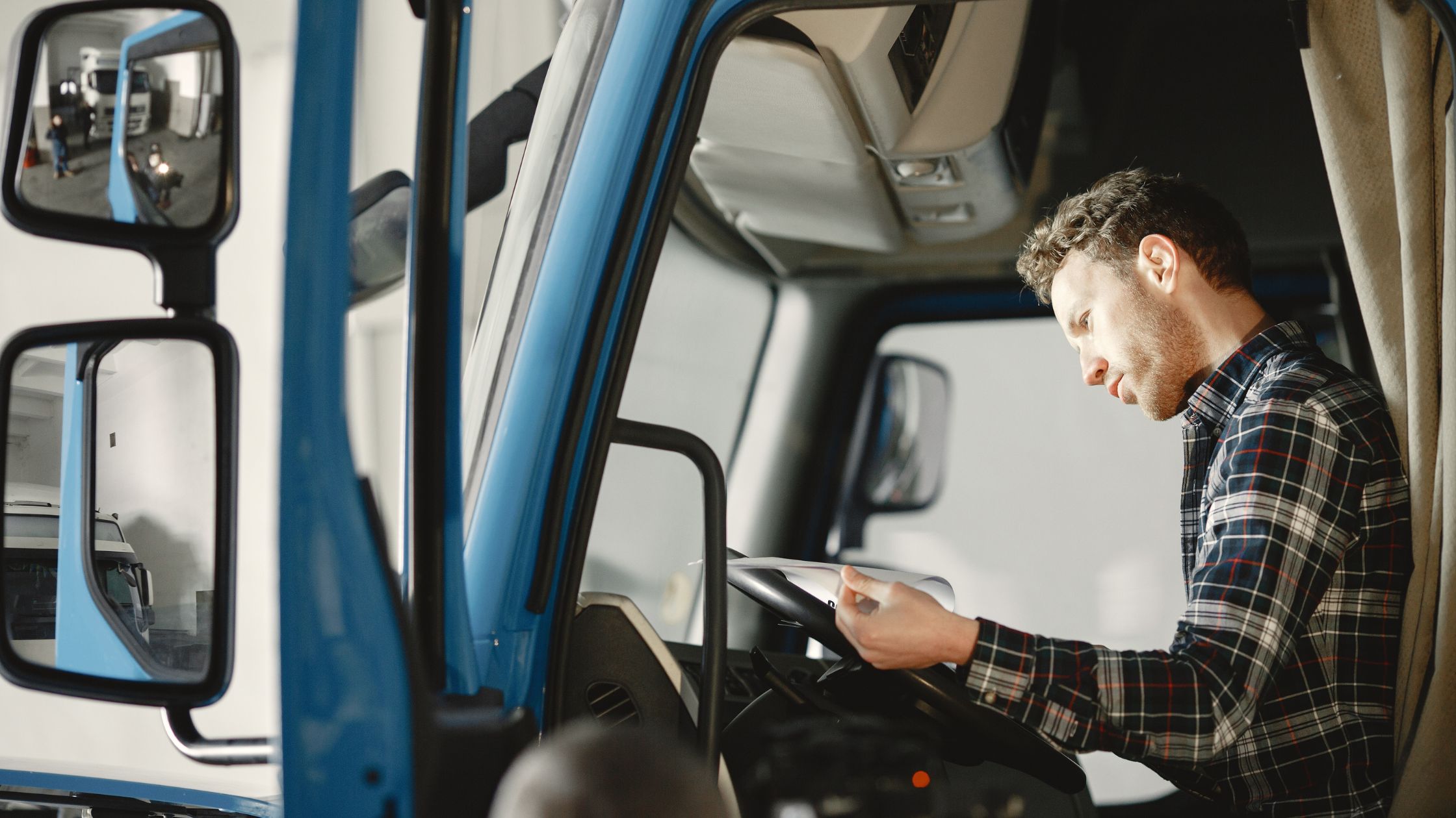 A picture of a driver in a truck