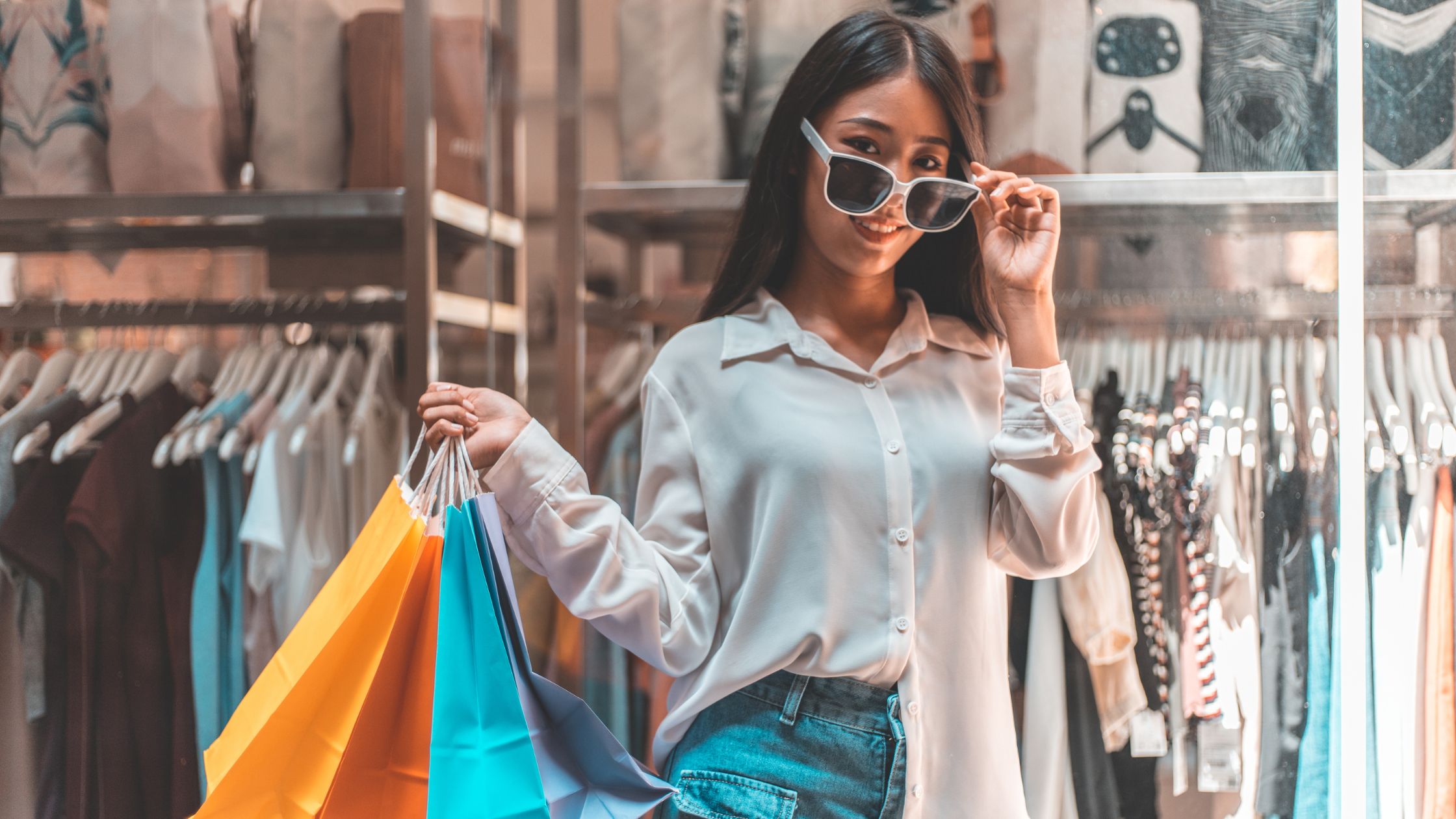 A lady carrying shopping bags