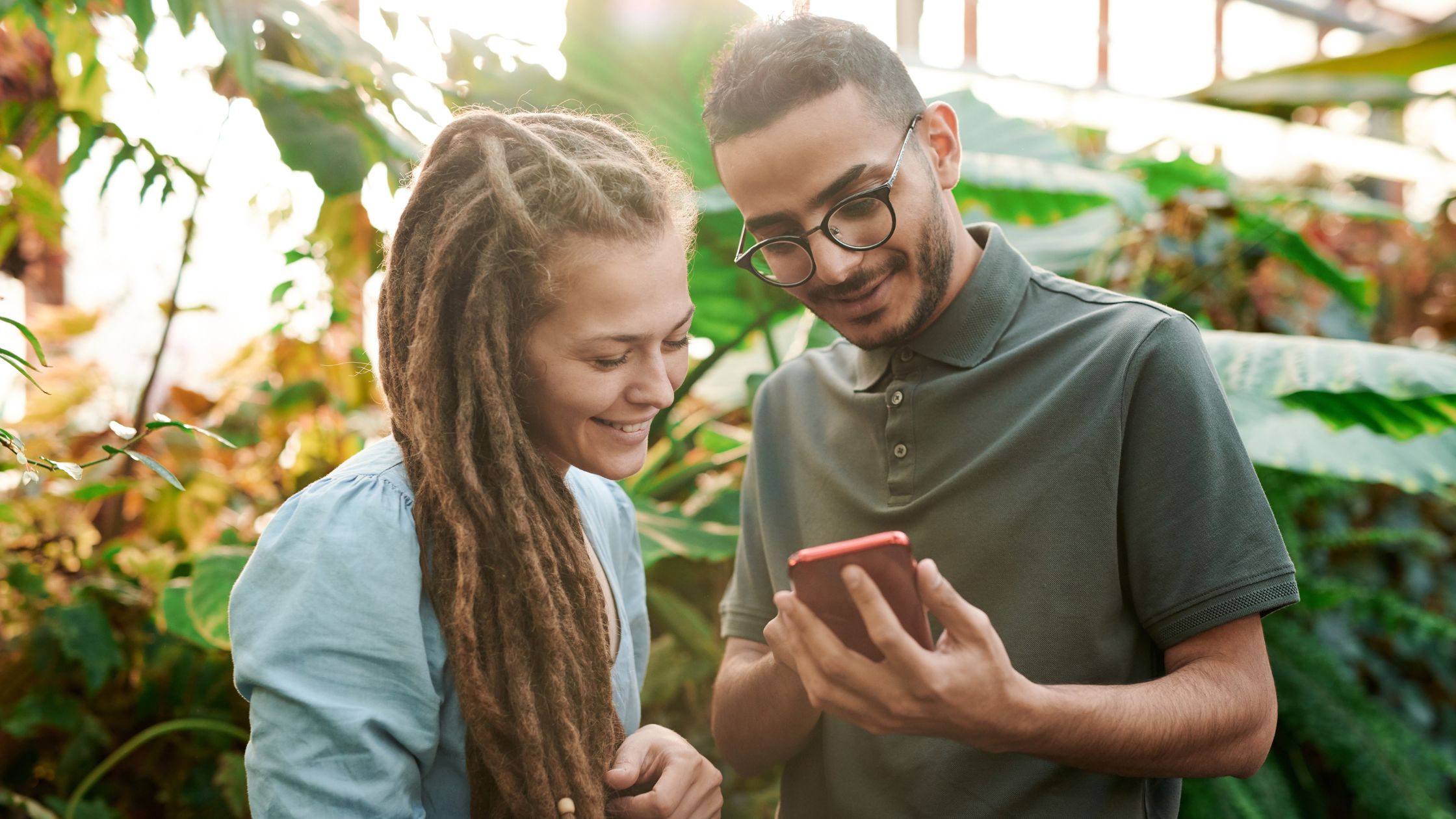 A couple checking their latest fancy phone